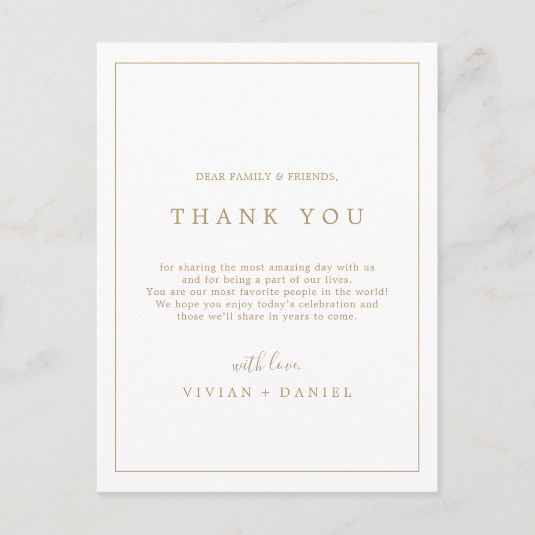 Minimal Gold Typography Thank You Reception Card | Zazzle