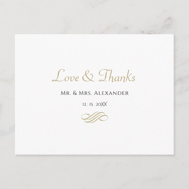 Minimal Gold Wedding Thank You Postcard (Front)