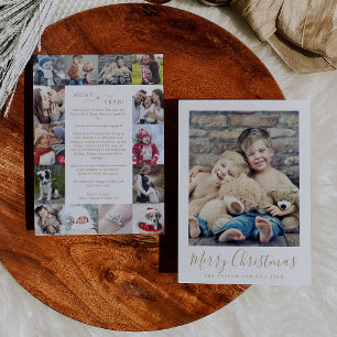Minimal Gold What A Year Photo Collage Christmas Holiday Card