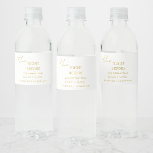 Minimal Gold White The Night Before Wedding  Water Bottle Label