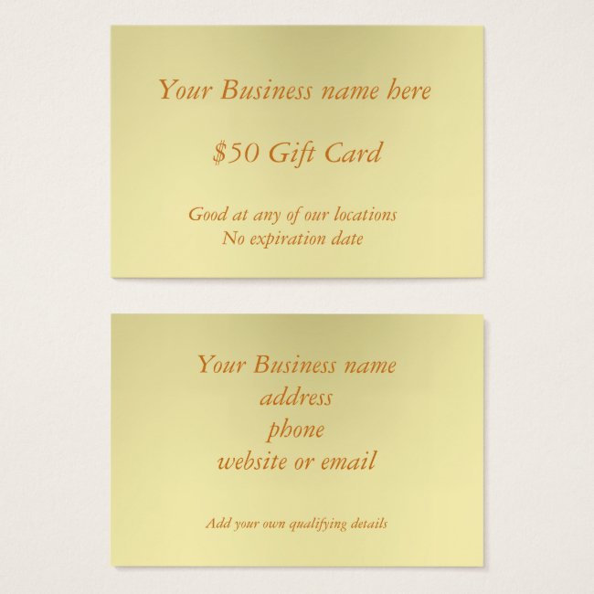 Minimal Golden Business Fifty Dollar Gift Card