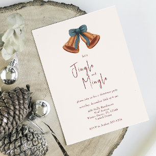Minimal Golden Christmas Bell Jingle & Mingle Invitation