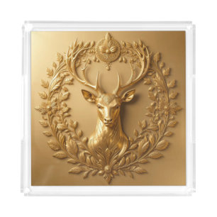 Minimal Golden Deer Crest Nature Emblem Symbol Acrylic Tray