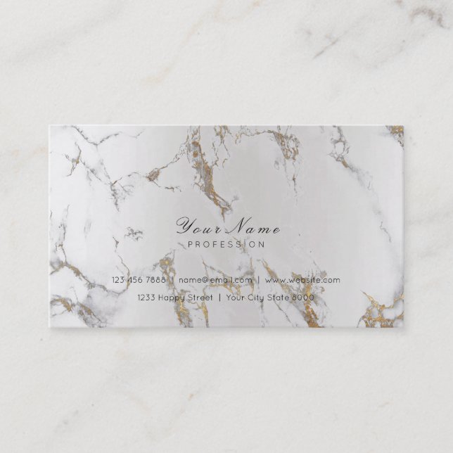 Minimal Golden Strokes Silver Metallic Marble Gray Business Card (Front)