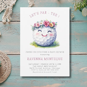 Minimal Golf Ball Floral Lets Par-Tee Baby Shower  Invitation