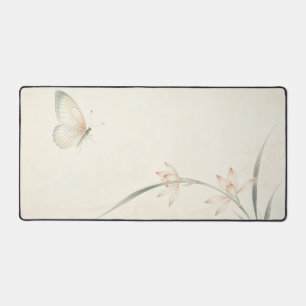 Minimal Gongbi Orchid Butterfly Large Desk Mat
