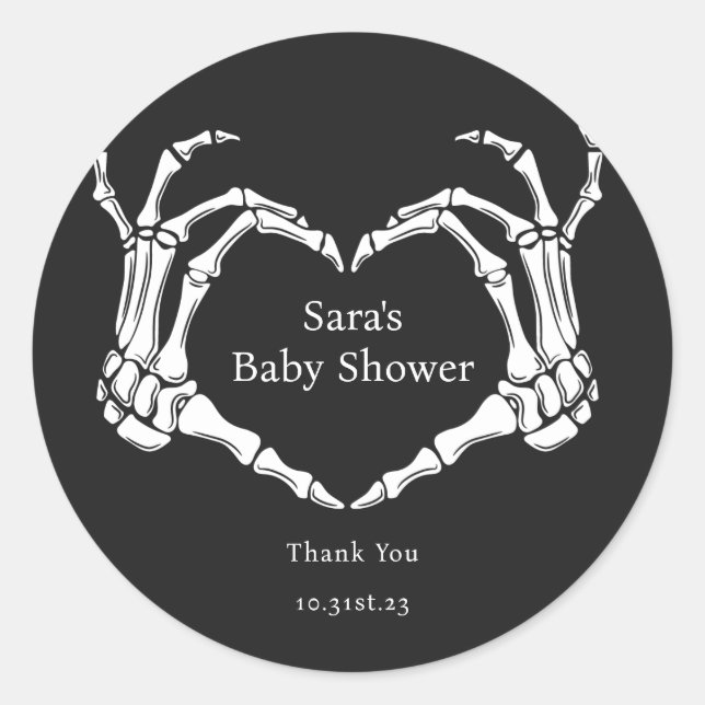 Minimal Goth Skeleton Hands Baby Shower Favor  Classic Round Sticker (Front)