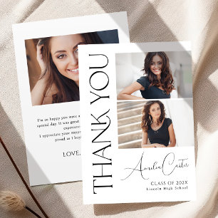 Minimal Graceful Elegance 3 Photo Graduation Thank You Card