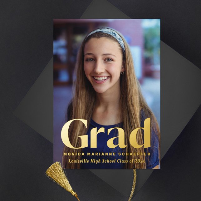Minimal Grad Foil Photo Graduation Announcement (Creator Uploaded)