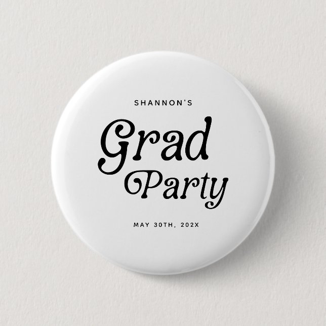 Minimal Grad Party Retro Graduation Button (Front)