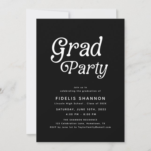 Minimal Grad Party Retro Graduation Invitation (Front)