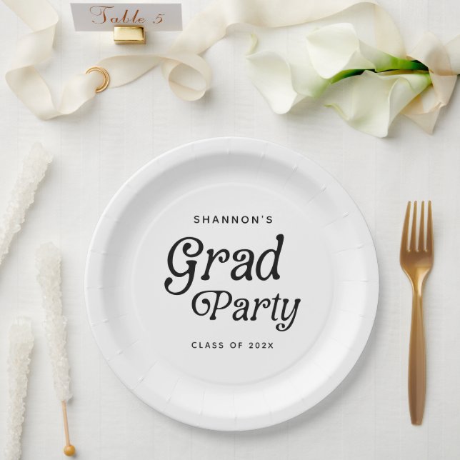 Minimal Grad Party Retro Graduation Paper Plates (Wedding)