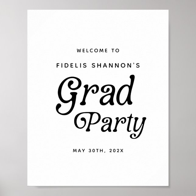Minimal Grad Party Retro Graduation Welcome Sign (Front)