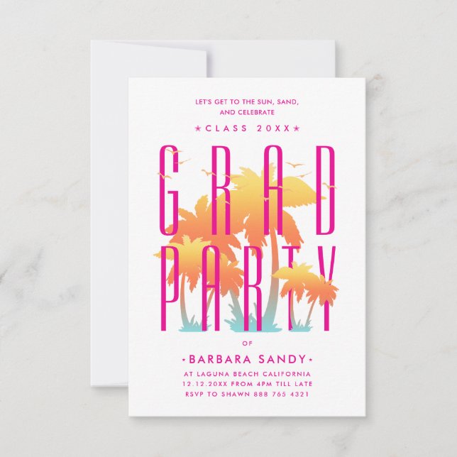 Minimal Grad Party Summer Graduation Pink Invitation (Front)