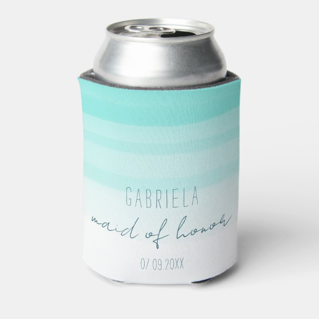 Minimal gradient mint custom maid of honor  can cooler (Can Back)