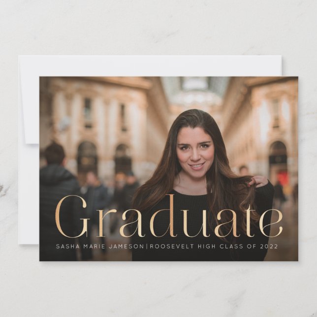 Minimal Graduate Landscape Photo Faux Gold Invitation (Front)