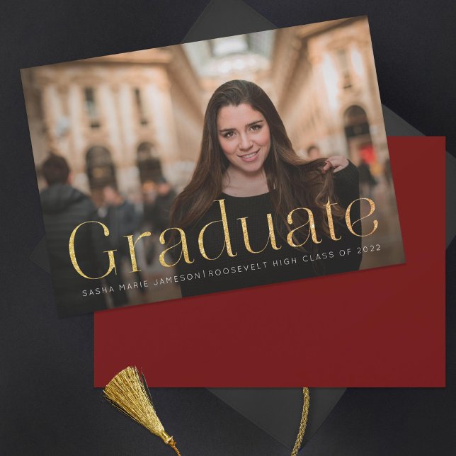 Minimal Graduate Landscape Photo Gold Glitter Invitation (Creator Uploaded)