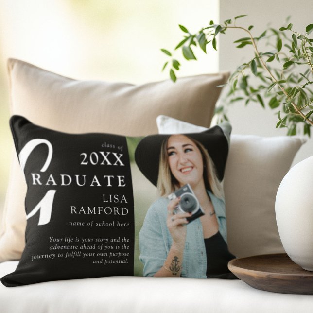 Minimal Graduate Photo & Quote Keepsake Gift Accent Pillow (Creator Uploaded)