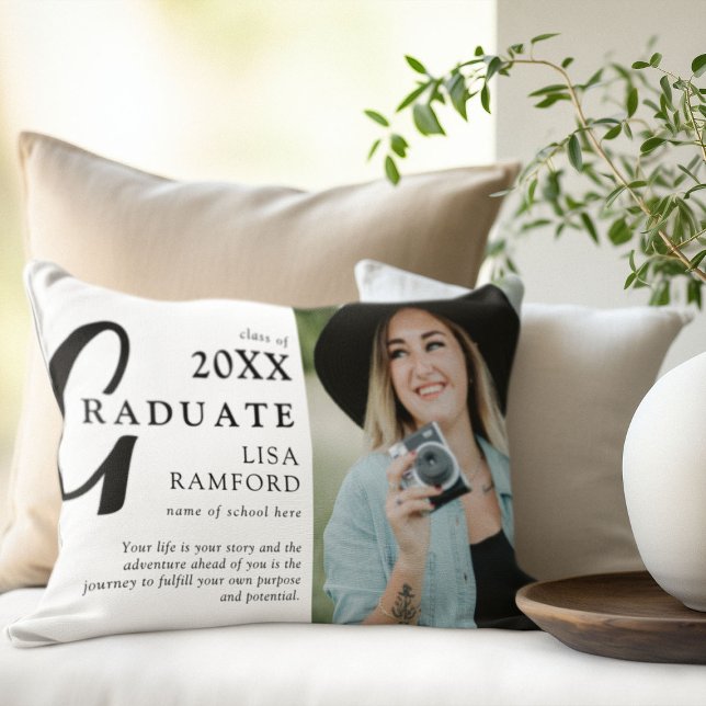 Minimal Graduate Photo & Quote Keepsake Gift Accent Pillow (Creator Uploaded)