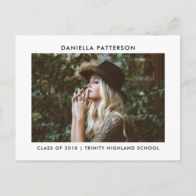 Minimal Graduate Photo | Simple Graduation Party Invitation Postcard (Front)
