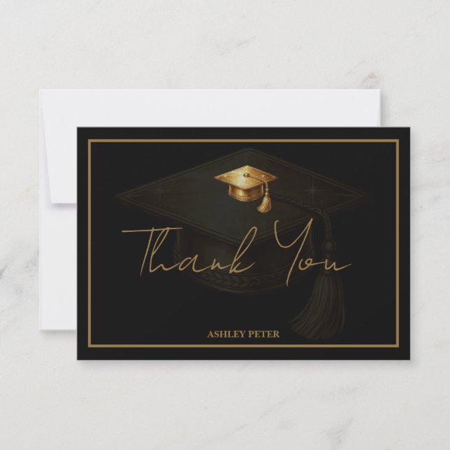 Minimal Graduation Cap Tassel Thank You Card (Front)