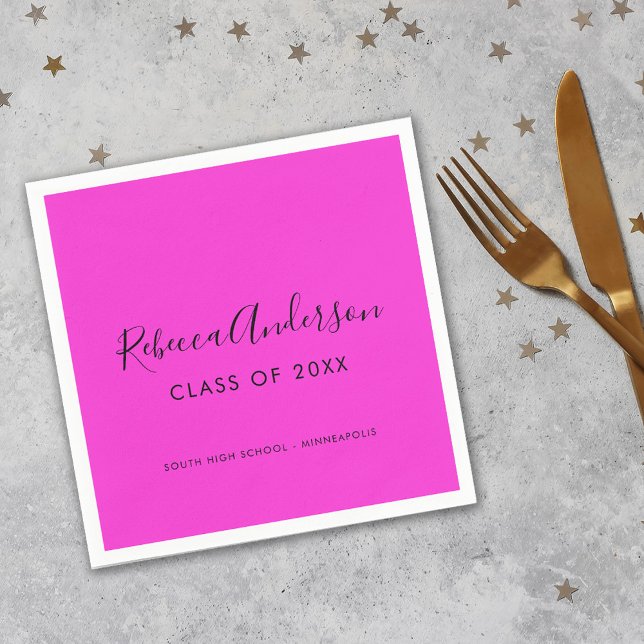 Minimal Graduation Class of 2026 Bright Pink Party Napkins (Creator Uploaded)