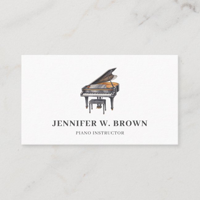 Minimal Grand Piano Private Piano Teacher Instruct Business Card