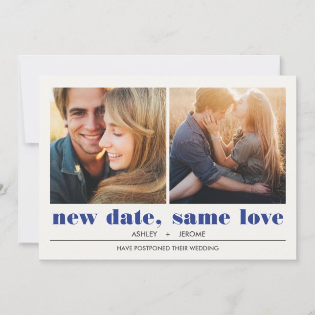 Minimal Graphic | 2 Photos Wedding Postponement Card (Front)