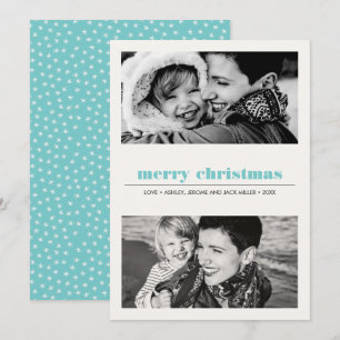 Minimal Graphic   Aqua Merry Christmas 2 Photo Card