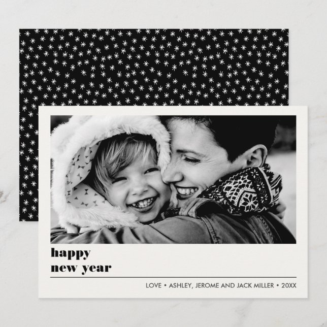 Minimal Graphic | Black  Happy new Year Photo Card (Front/Back)