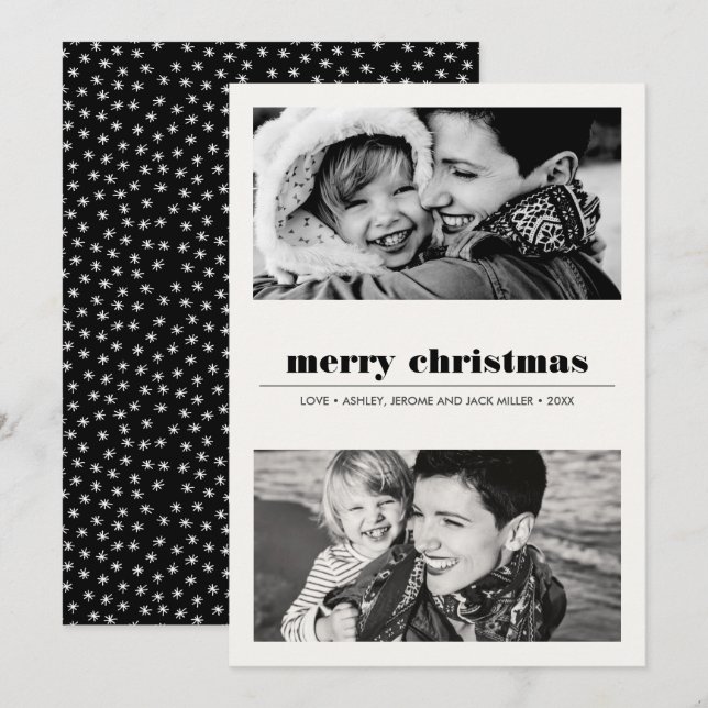 Minimal Graphic | Black Merry Christmas 2 Photo Card (Front/Back)