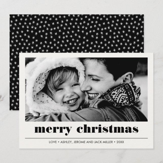 Minimal Graphic | Black Merry Christmas Photo Card (Front/Back)