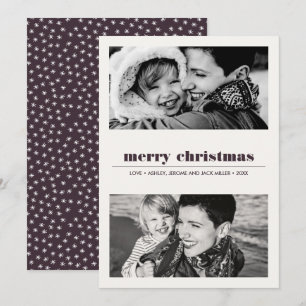 Minimal Graphic   Burgundy Merry Christmas 2 Photo Card