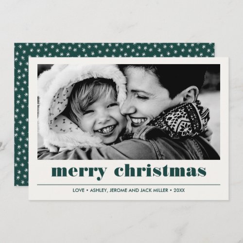 Minimal Graphic  Green Merry Christmas Photo Card