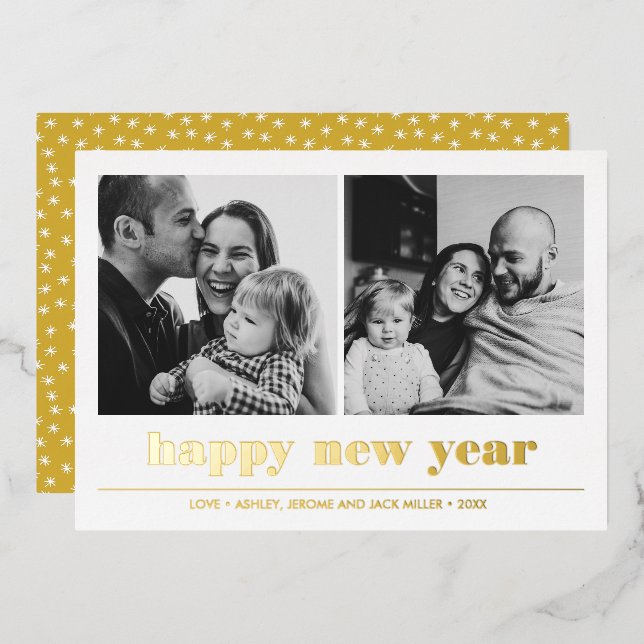 Minimal Graphic | Happy new year collage 2 Photo  Foil Invitation (Front/Back)