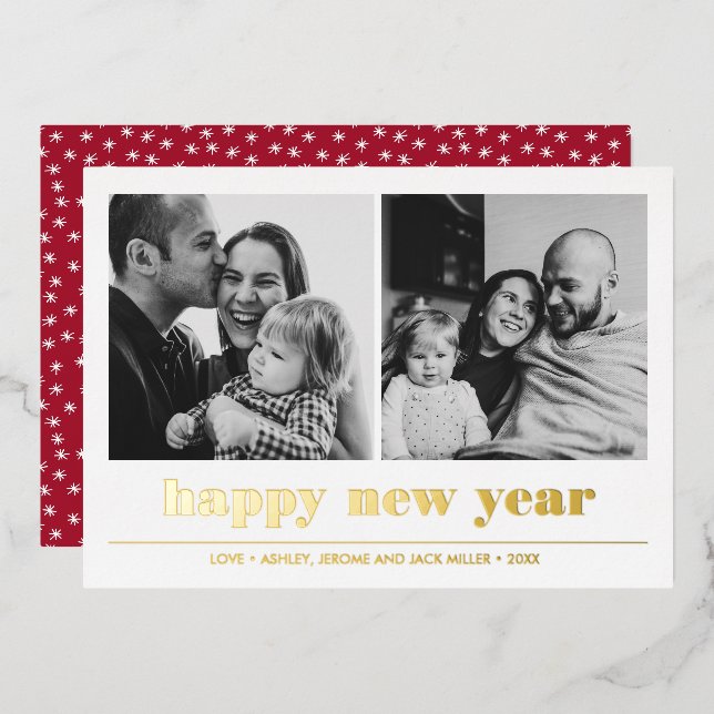 Minimal Graphic | Happy new year collage 2 Photo Foil Invitation (Front/Back)
