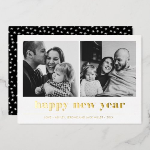 Minimal Graphic  Happy new year collage 2 Photo   Foil Invitation