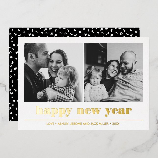 Minimal Graphic | Happy new year collage 2 Photo   Foil Invitation (Front/Back)