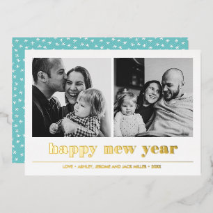 Minimal Graphic Happy new year collage 2 Photo Foil Invitation