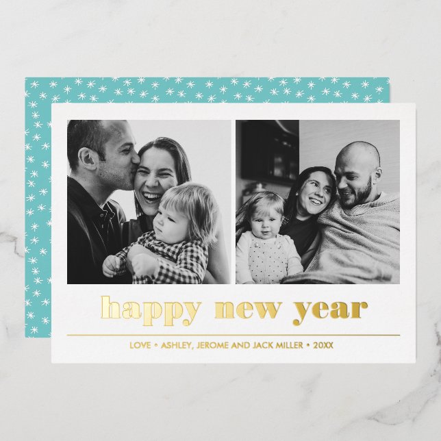 Minimal Graphic | Happy new year collage 2 Photo  Foil Invitation (Front/Back)