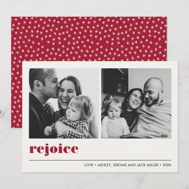 Minimal Graphic | Red Rejoice  Christmas 2 Photo Card (Front/Back)