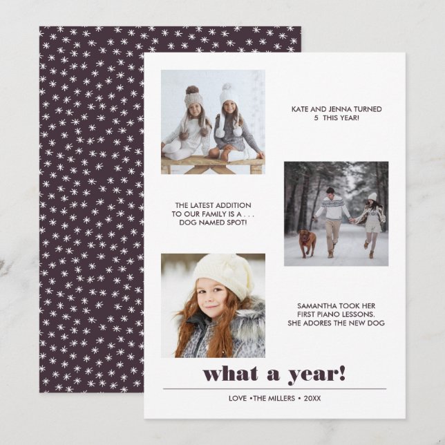 Minimal Graphic | Year in review 3 photo collage Card (Front/Back)