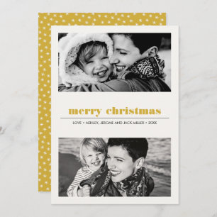 Minimal Graphic Yellow Merry Christmas 2 Photo Card