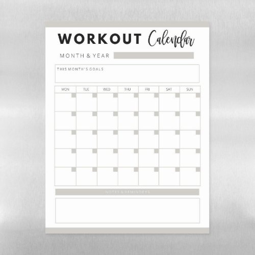 Minimal Gray and White Monthly Workout Calendar Magnetic Dry Erase Sheet