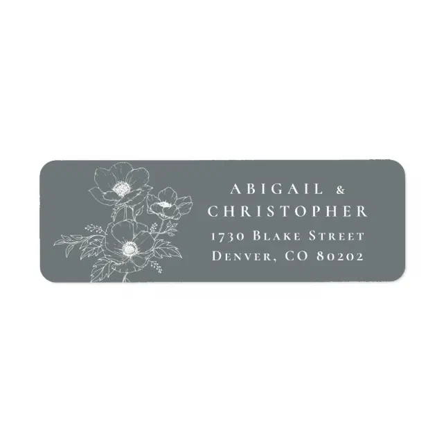Minimal Gray Anemone Art Floral Return Address Label | Zazzle