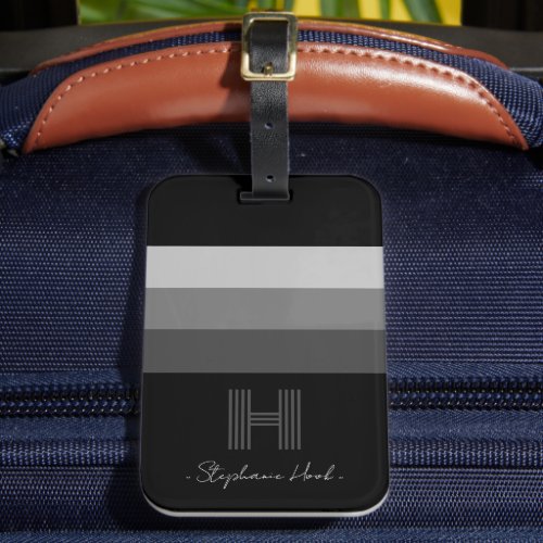 Minimal Gray Bar Monogram Luggage Tag