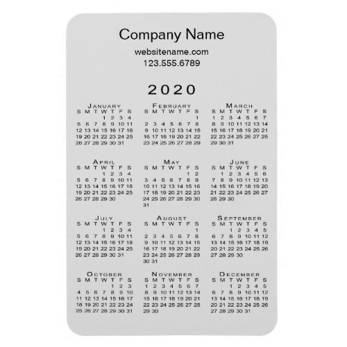 Minimal Gray Black 2020 Calendar Company Name Info Magnet