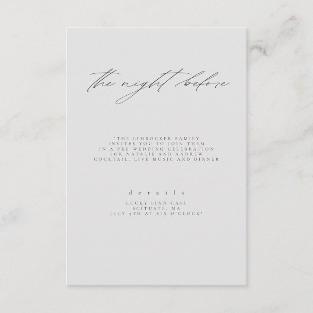 Minimal Gray Black Fine Art Floral Wedding Details Enclosure Card (Front)