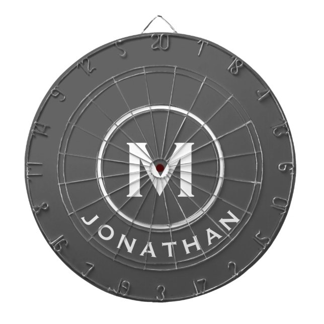 Minimal Gray Classic Monogram Name Dart Board (Front)