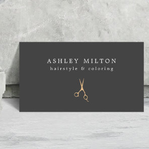 Minimal Gray Faux Gold Scissors Hair Stylist Business Card